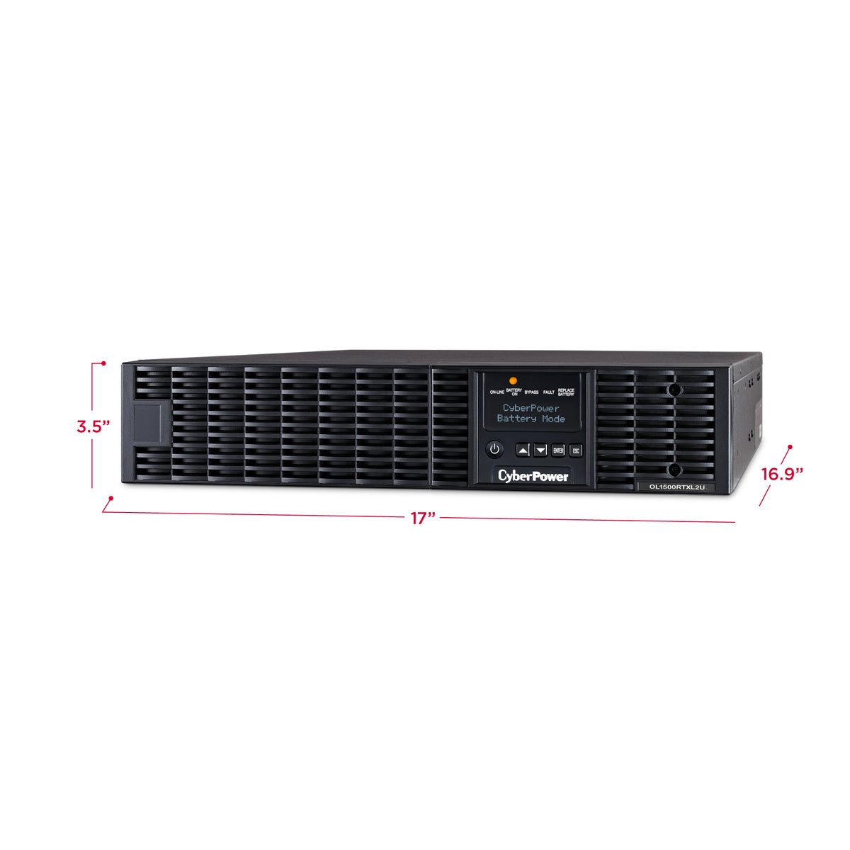 CYBERPOWER - OL1500RTXL2UN - 1500VA/1350W, 0.9PF, Pure Sine Wave, 2U, NEMA 5-15P, 10 ft cord, 8 NEMA 5-15R, USB, Serial, RMCARD205 pre-installed, Relay, EPO, PowerPanel Business Edition software, 3 year warranty
