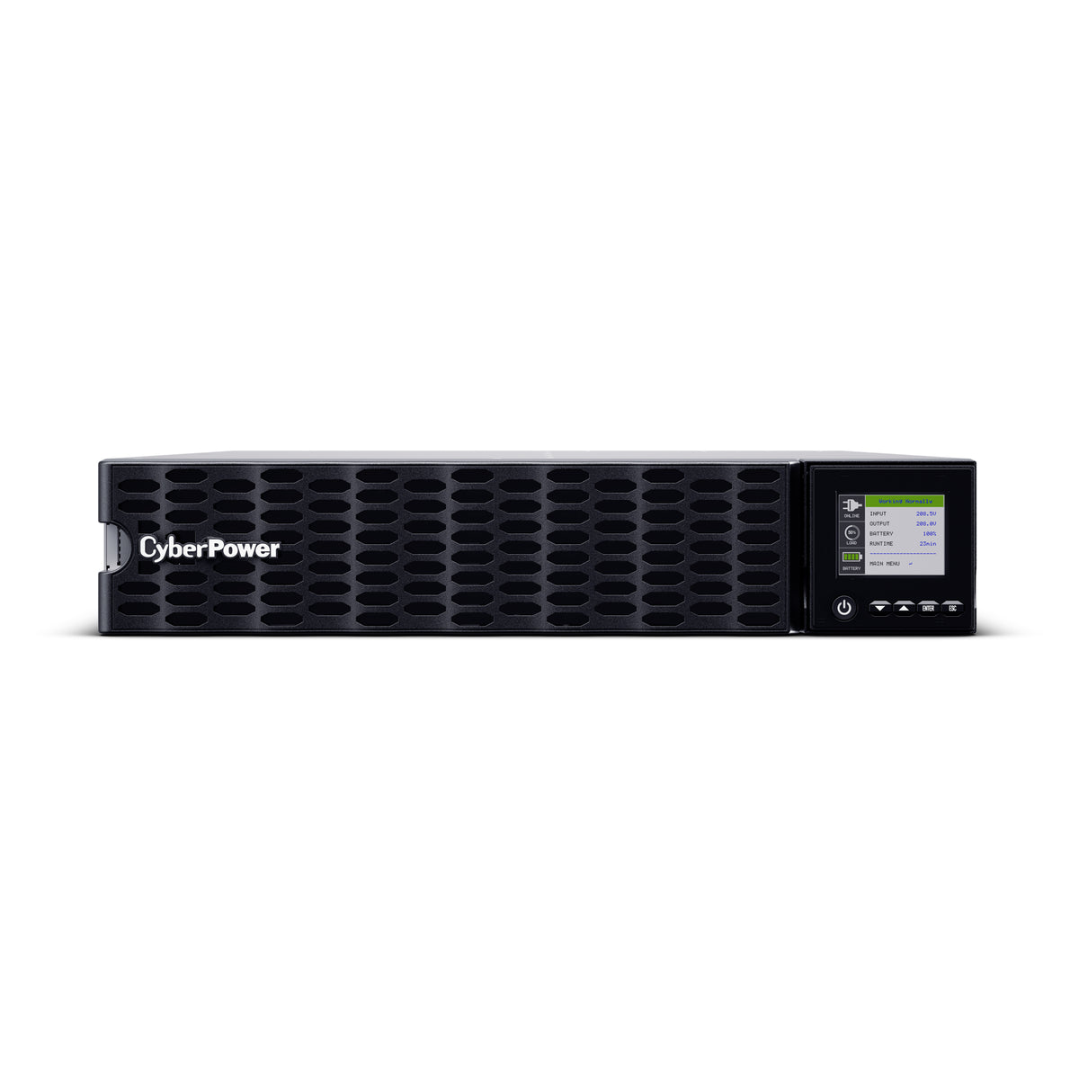 CYBERPOWER - OL5KRTHD - 5KVA/5KW, High Density, Online Double-Conversion, PF=1, 2U rack/tower, 200-240V Input Hardwire w/Power Cord Option, 200-240V Output, 2 NEMA L6-20R, 2 NEMA L6-30R, Color Matrix LCD, USB, Serial, EPO, RMCARD205 pre-installed, 3 