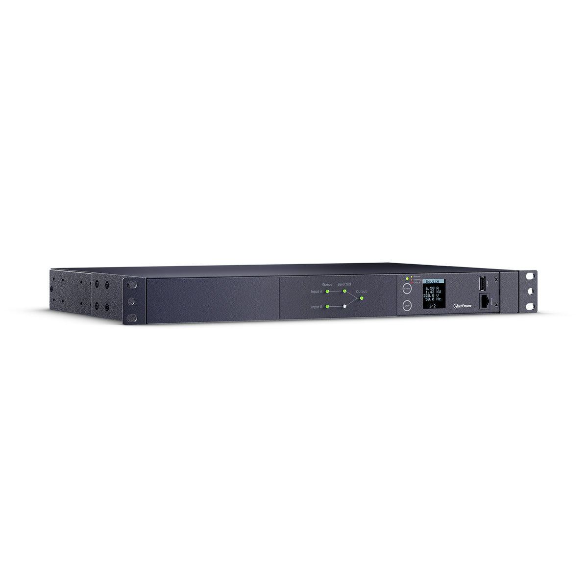Cyber Power - PDU24006 - Metered ATS PDU, 20A (Derated to 16A), 200-240V, 2 x NEMA L6-20P Plug w/10 Ft Cords, 10 Outlets (8 x C13 + 2 x C19), 1U Rackmount, 3 Year Warranty