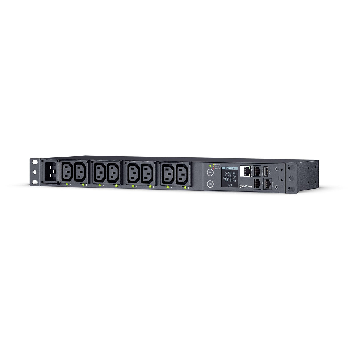 Cyber Power - PDU41005 - Switched PDU, 20A (Derated To 16A), 200-240V, 50/60 Hz, 8 x IEC-320 C13 Outlets, IEC-320 C20 Plug, 10 Ft Cord, 1U Rackmount, SNMP, 3Yr Warranty