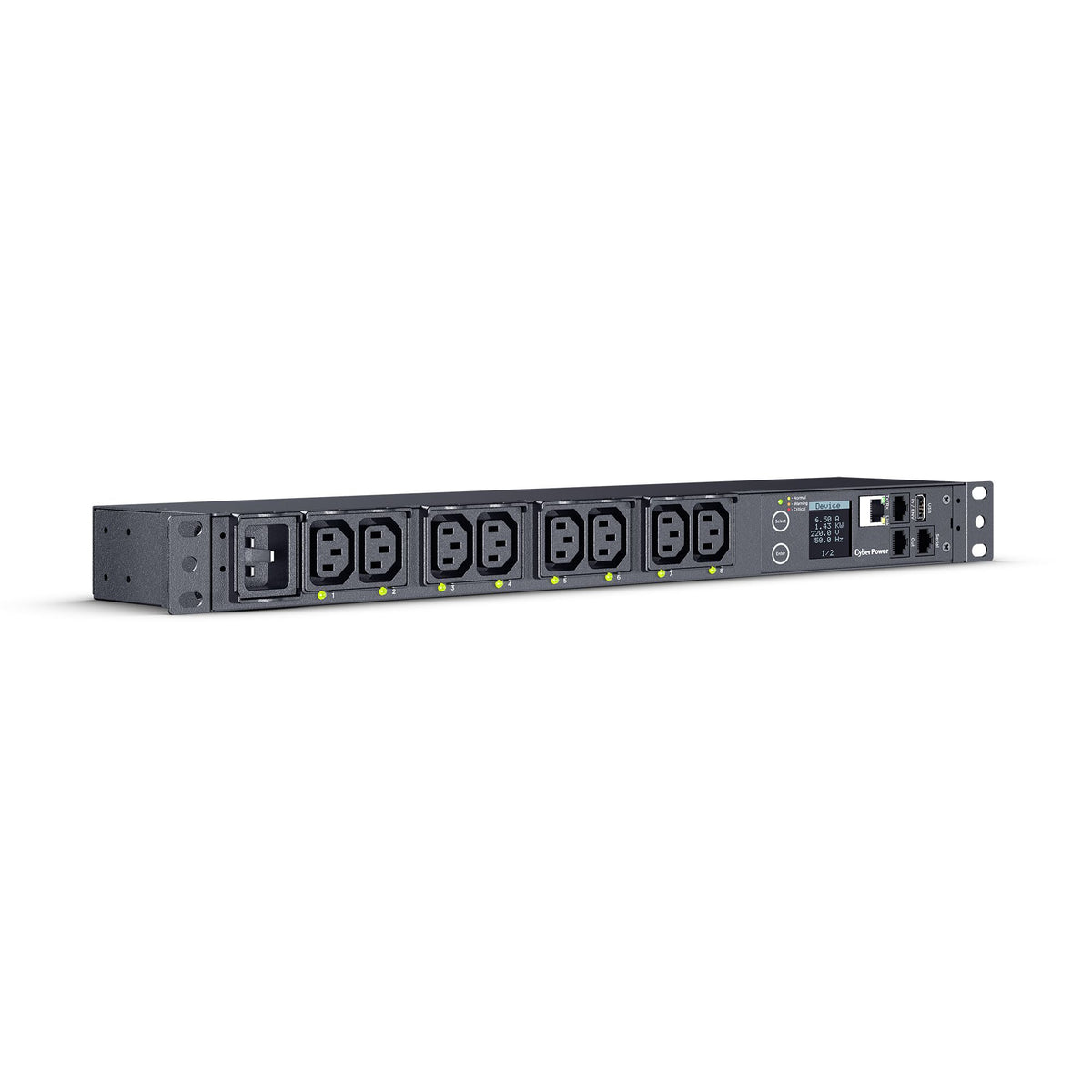 Cyber Power - PDU41005 - Switched PDU, 20A (Derated To 16A), 200-240V, 50/60 Hz, 8 x IEC-320 C13 Outlets, IEC-320 C20 Plug, 10 Ft Cord, 1U Rackmount, SNMP, 3Yr Warranty