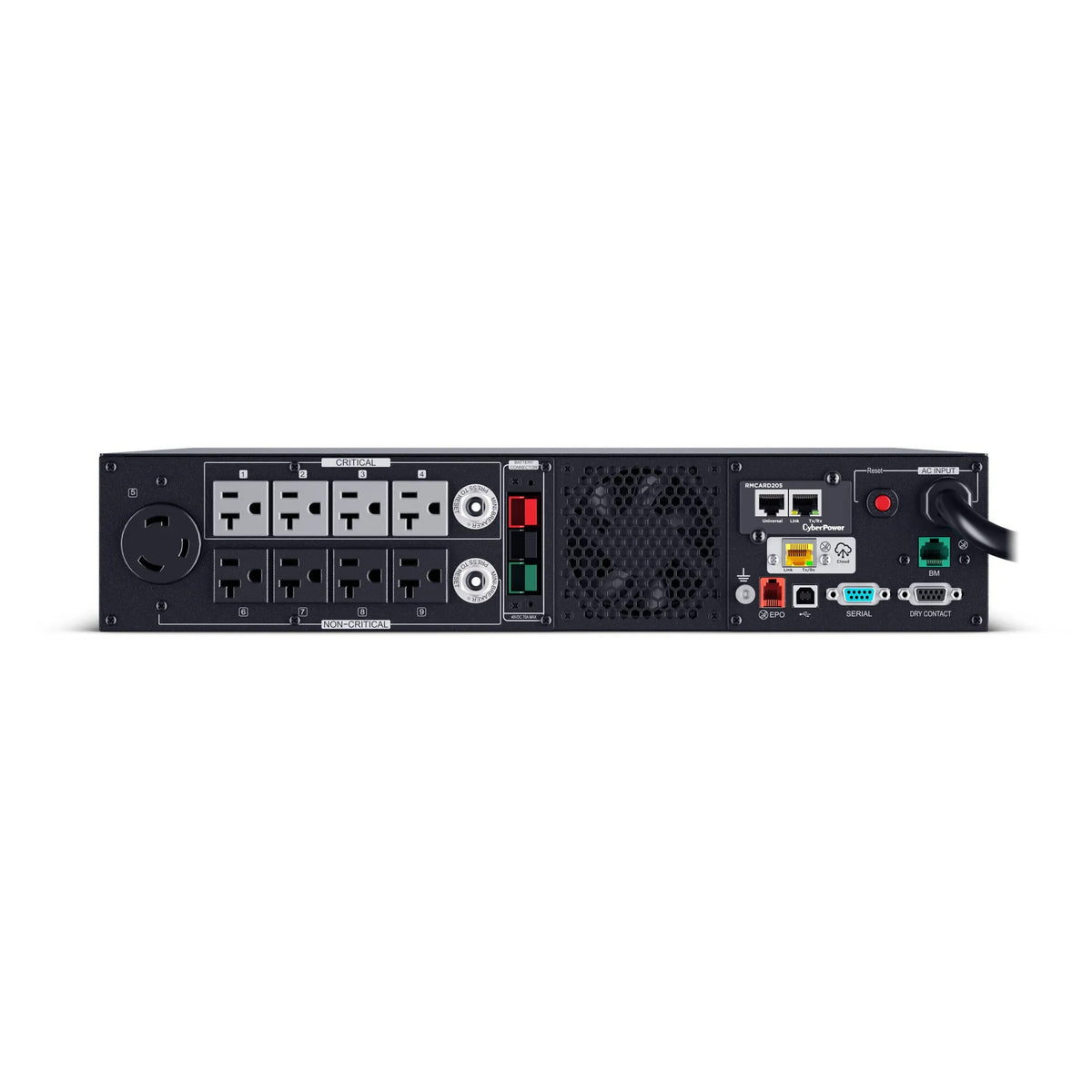CYBERPOWER - PR3000RTXL2UCN - 3000VA/3000W, Sine Wave, 2U, NEMA L5-30P, 10 Ft Cord, 8 NEMA 5-20R +1 NEMA L5-30R, USB, Serial, SNMP, Cloud, Relay, EPO, PowerPanel Business Edition software, Accepts EBM BP48VP2U03, Pre-installed RMCARD205, 3 Yr Warrant