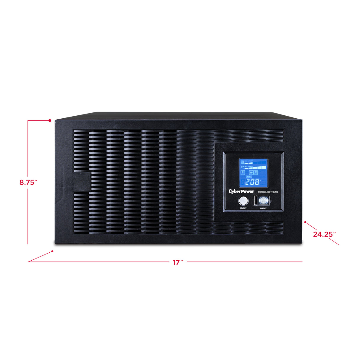 CYBERPOWER - PR5000LCDRTXL5U - 5000VA/4000W, Pure Sine Wave, 5U, NEMA L6-30P, 10 ft cord, USB, Serial, SNMP, Relay, EPO, PowerPanel Business Edition software, Yes, 3 year warranty