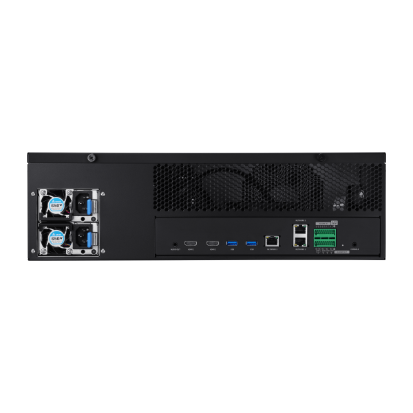 Hanwha - PRN-6400DB4-64TB - 8K NVR (Intel based), 64TB RAW, 64 channels, H.265, H.264, MJPEG, 16 fixed internal SATA HDDs (10TB max per HDD), RAID 5 & 6, ARB (Automatic Recovery Backup), 400 Mbps recording / up to 32 Mbps playback, Dual stream record