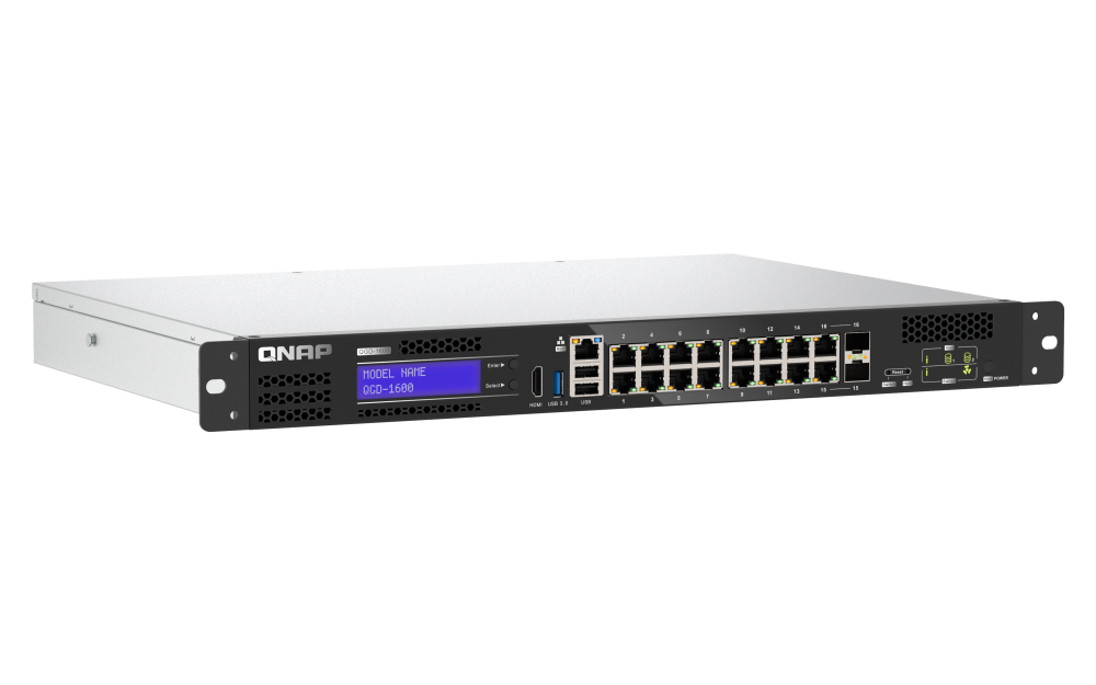QNAP - QGD-1600-4G-US - QNAP 16-port 1GbE Switch with 2 RJ45 and SFP+ Combo port with Intel Celeron J411 Processor and 4GB DDR4 RAM