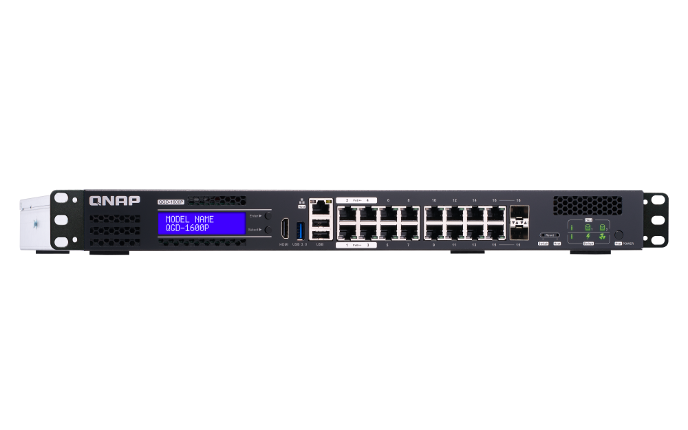 QNAP - QGD-1600P-4G-US - QNAP 16-port 1GbE Switch with 2 RJ45 and SFP+ Combo Port with Intel Celeron Processor and 4GB RAM