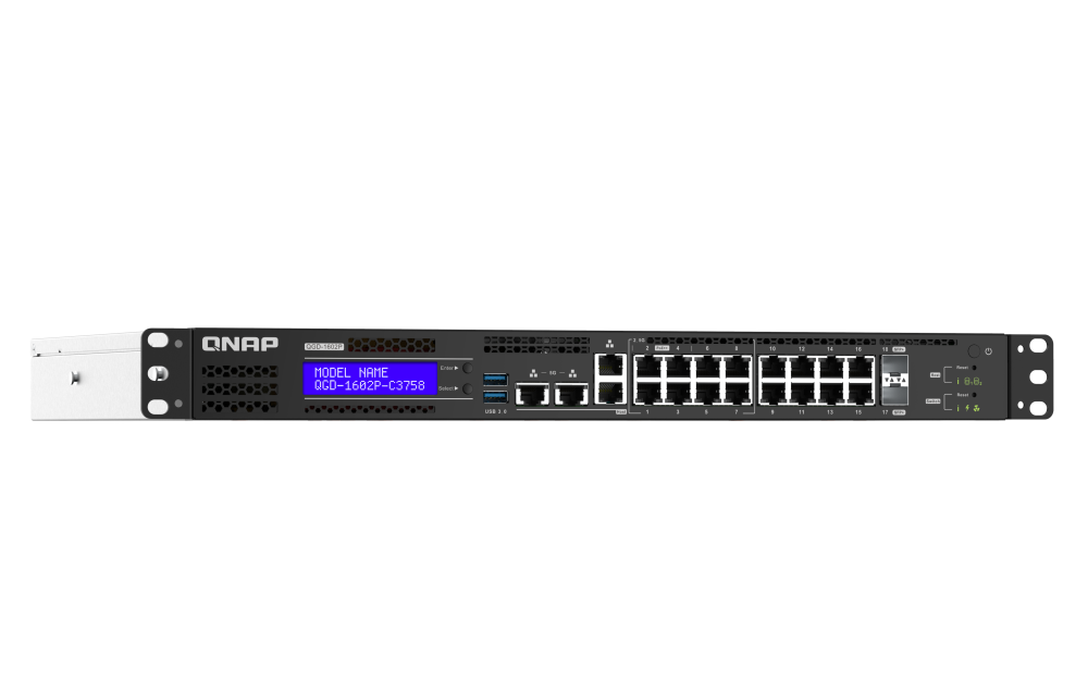 QNAP - QGD-1602P-C3758-16G-US - QGD-1602P-C3758: 8 2.5GbE PoE ports(4 port IEEE 803.3bt PoE ++ supply 90W, 4 port 803.3at PoE ++ supply 30W)