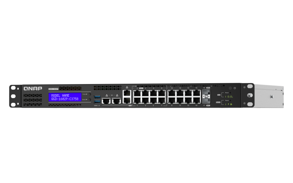 QNAP - QGD-1602P-C3758-16G-US - QGD-1602P-C3758: 8 2.5GbE PoE ports(4 port IEEE 803.3bt PoE ++ supply 90W, 4 port 803.3at PoE ++ supply 30W)