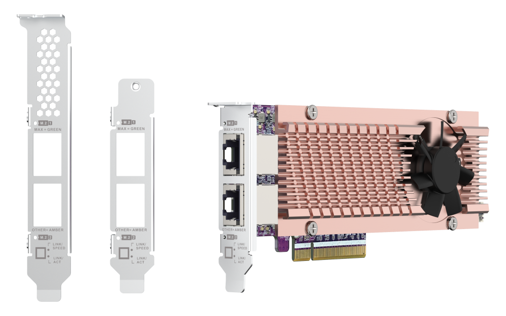 QNAP - QM2-2P410G2T - QM2 Series, 2 x PCIe 2280 M.2 SSD Slots, PCIe Gen4 x 8, 2 x AQC113C 10GbE NBASE-T port 