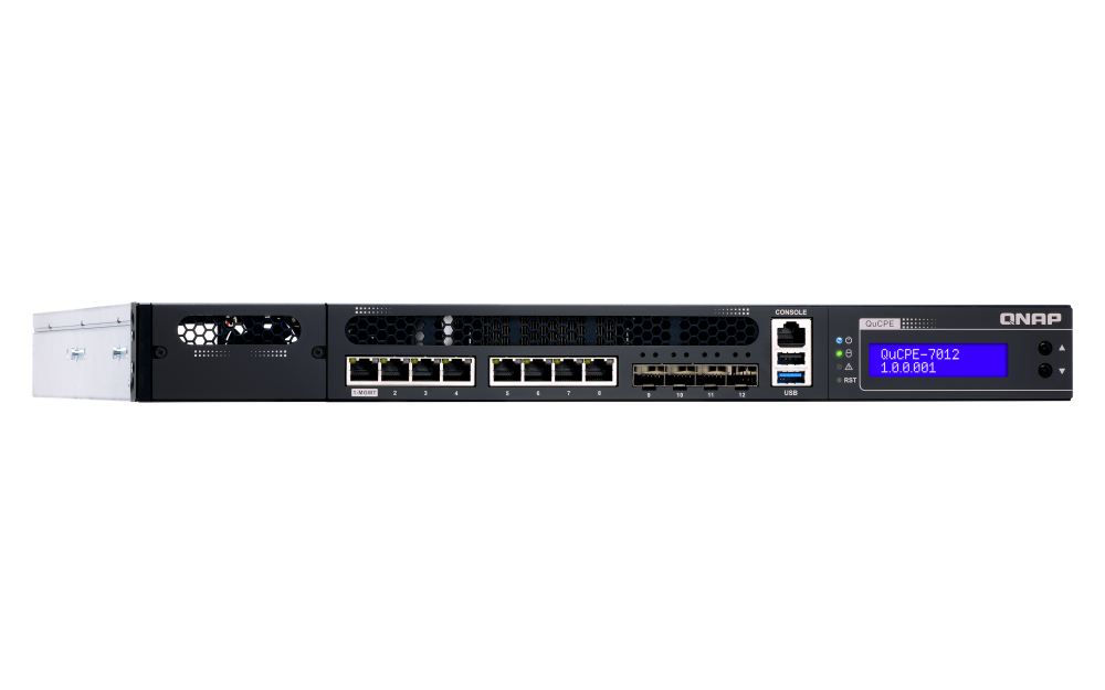 QNAP - QuCPE-7012-D2166NT-64G-US - QNAP Rackmount uCPE QuCPE-7012-D2166IT Intel Xeon D-2166IT 12C/24T 2.0 GHz, up to 3GHz, 64GB DDR4 ECC RAM, 4* 10GbE (SFP+), 8*2.5GbE