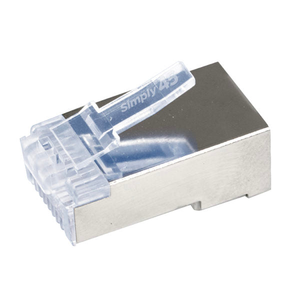 Simply 45 - S45-1050 - Standard Shielded (Internal ground) Cat5e STP RJ45 Modular Plugs, Blue Tint - 50pcs Clamshell