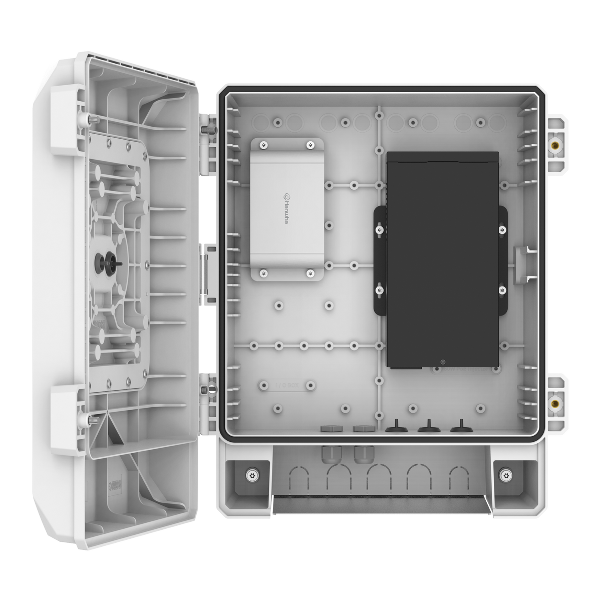 Hanwha - SBP-150NBW - Installation Cabinet compatible with
 1. Camera Direct: QNV-C8083R/C9083R, XND-C6083RV/C7083RV/C8083RV/C9083RV, XNV-C6083R/C7083R/C8083R/C9083R, XND-6083RV/8083RV/9083RV, XNV-6083R/8083R/8093R/9083R
 2. SBP-156WMW , SBP-250WMW, 