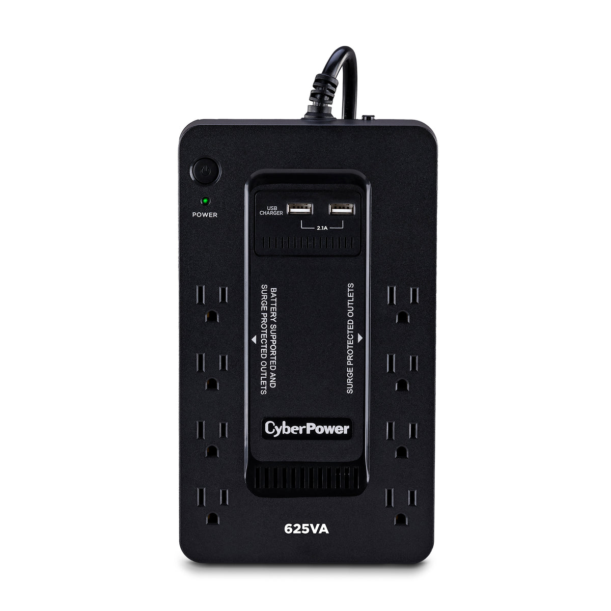 CYBERPOWER - ST625U - 625VA/360W, Standby UPS, Compact, 120V, (8) NEMA 5-15R, 2xUSB Charge Ports (2.1A Shared), 5Ft Cord, PowerPanel Personal Software, 3-Yr Warranty