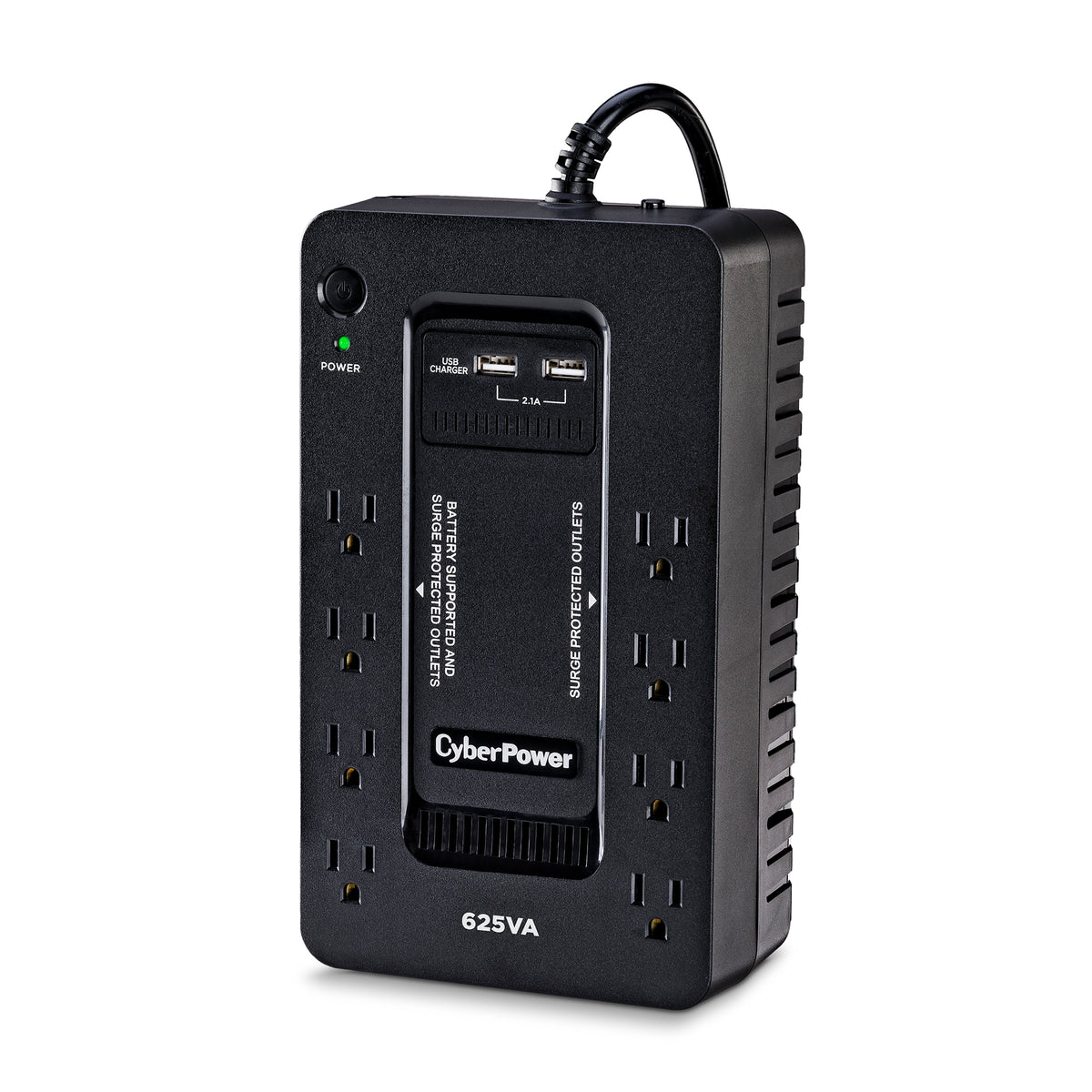 CYBERPOWER - ST625U - 625VA/360W, Standby UPS, Compact, 120V, (8) NEMA 5-15R, 2xUSB Charge Ports (2.1A Shared), 5Ft Cord, PowerPanel Personal Software, 3-Yr Warranty