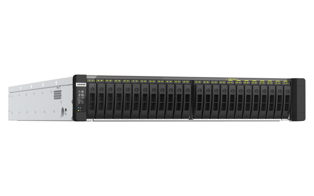 QNAP - TDS-h2489FU-4314-1TB-US - QNAP 24-Bay 2U all-flash NAS, NVMe Gen 4 x4, Dual Intel Xeon Silver 4314Y processor (up to 3.4 GHz), 1TB RDIMM ECCC DDR4 RAM, 4 x 2.5GbE LAN, 2 x 25GbE SFP28 SmartNIC port, 2 x PCIe expansion slot
