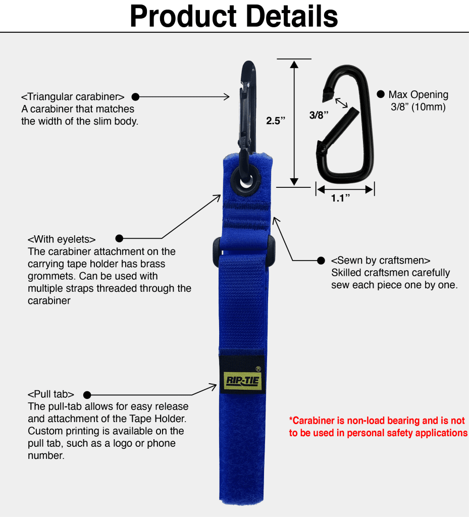 Rip-Tie - TH-H46 - One Inch Wide TapeHolder with Carabiner, 1″ x 46″