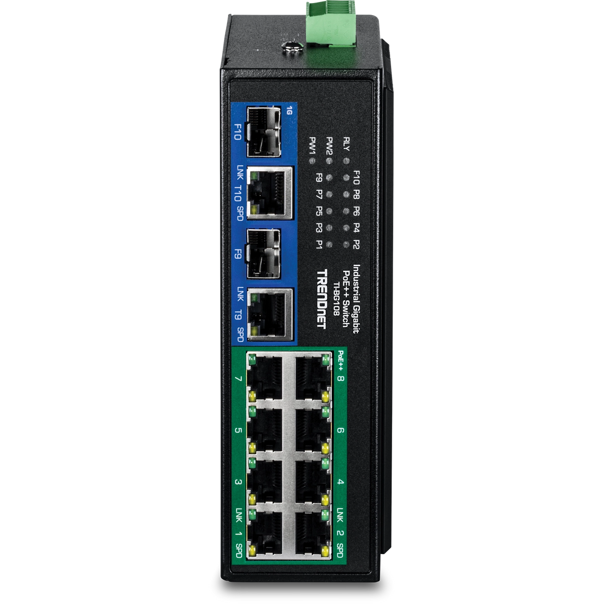 TRENDNET - TI-BG108 - 10-Port Industrial Gigabit 400W PoE++ DIN-Rail Switch