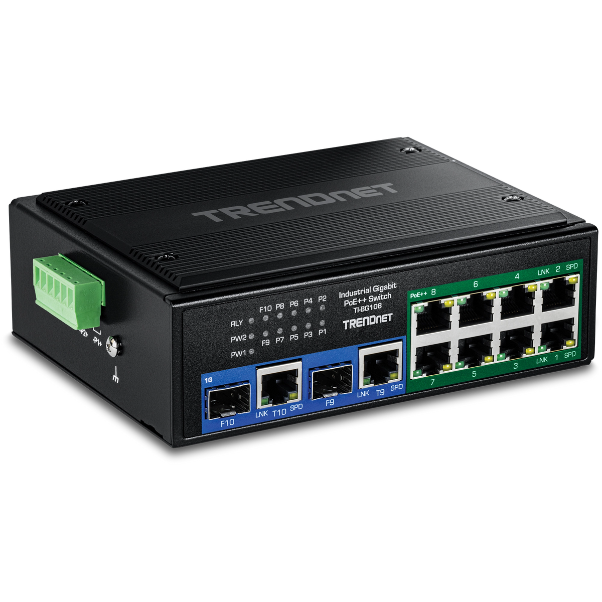 TRENDNET - TI-BG108 - 10-Port Industrial Gigabit 400W PoE++ DIN-Rail Switch