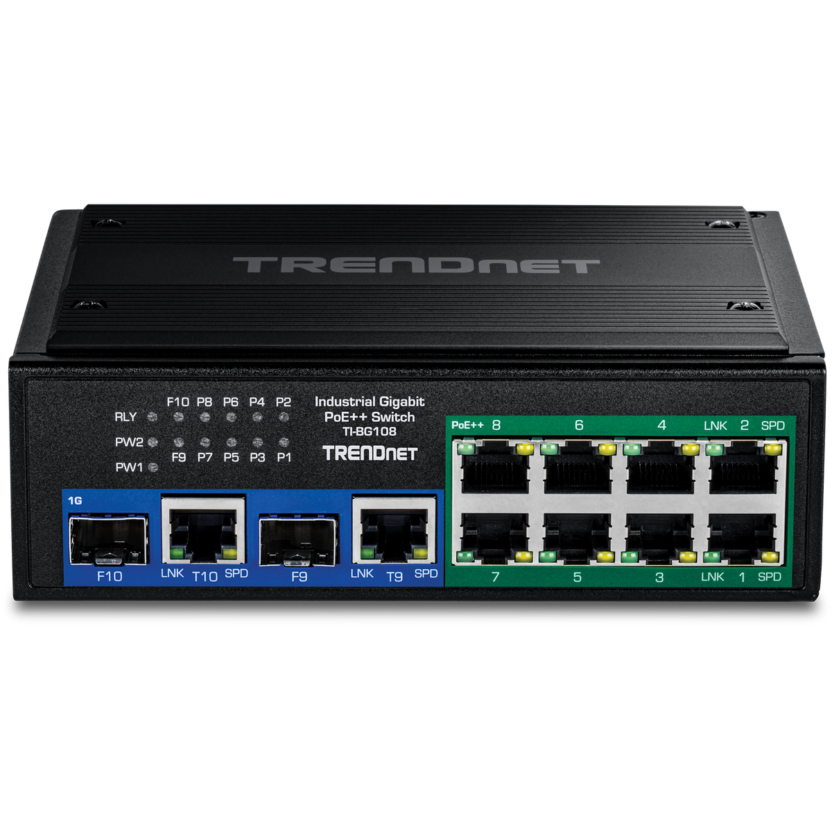 TRENDNET - TI-BG108 - 10-Port Industrial Gigabit 400W PoE++ DIN-Rail Switch