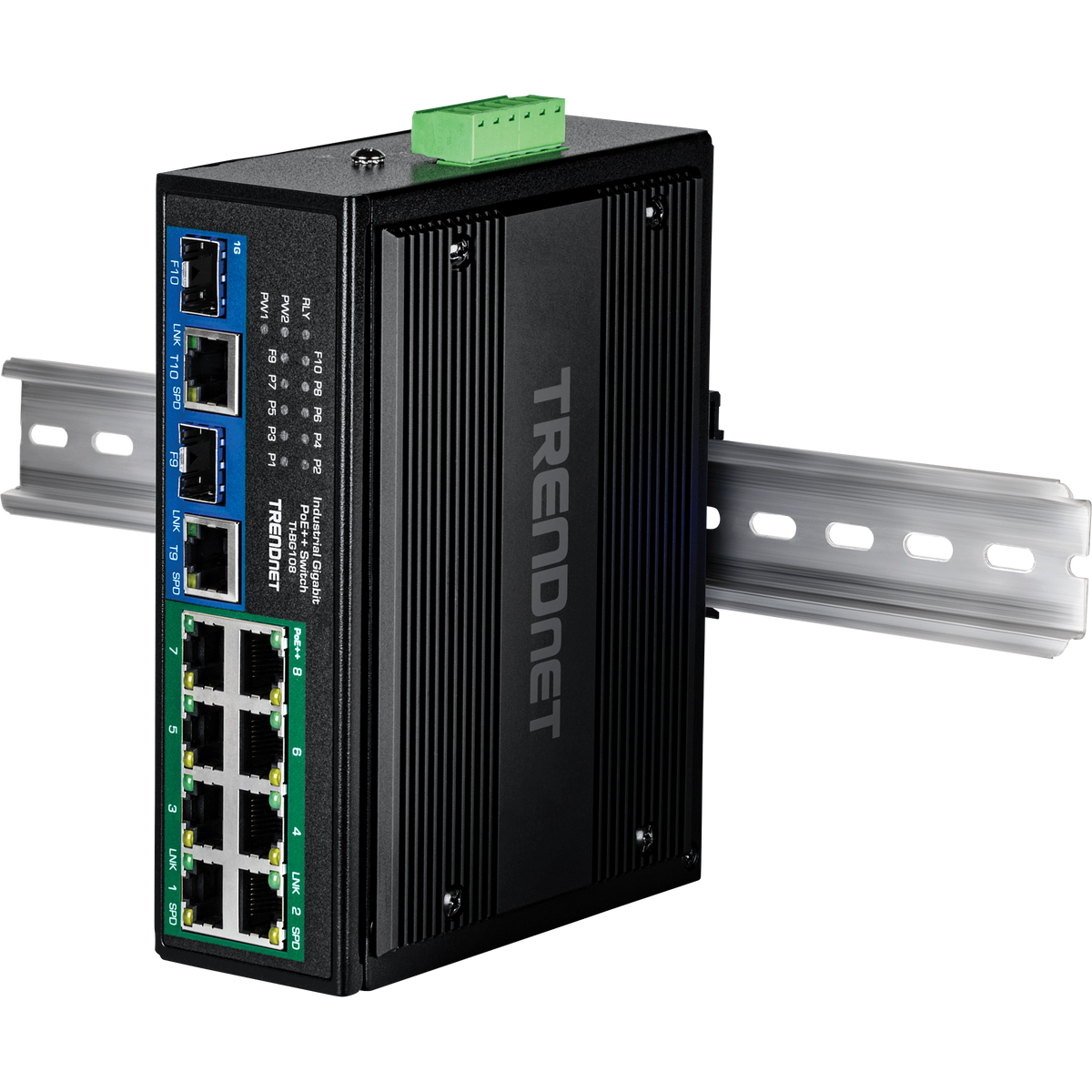 TRENDNET - TI-BG108 - 10-Port Industrial Gigabit 400W PoE++ DIN-Rail Switch