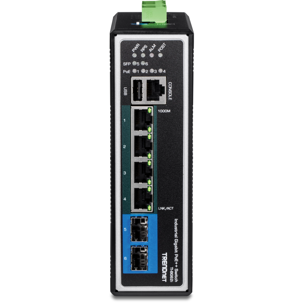 TRENDNET - TI-BG62i - 6-Port Industrial Gigabit L2+ Managed PoE++ DIN-Rail Switch