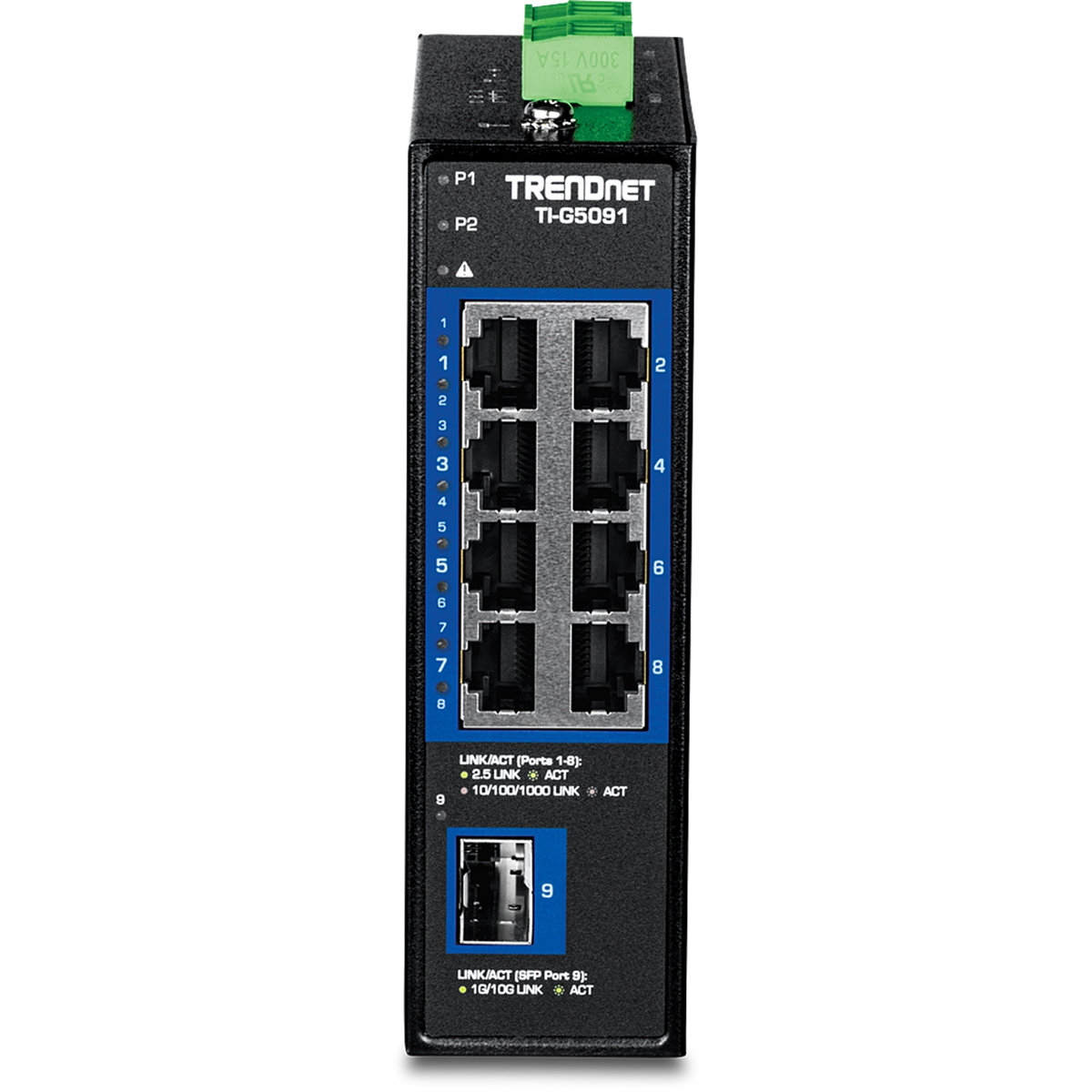 TRENDNET - TI-G5091 - 9-Port Industrial 2.5G DIN-Rail Switch with 10G SFP+ Port