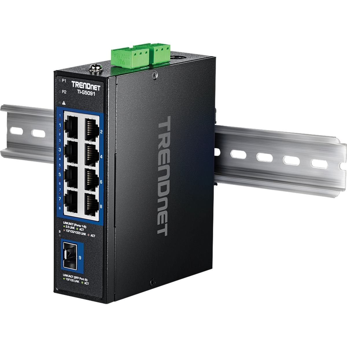 TRENDNET - TI-G5091 - 9-Port Industrial 2.5G DIN-Rail Switch with 10G SFP+ Port