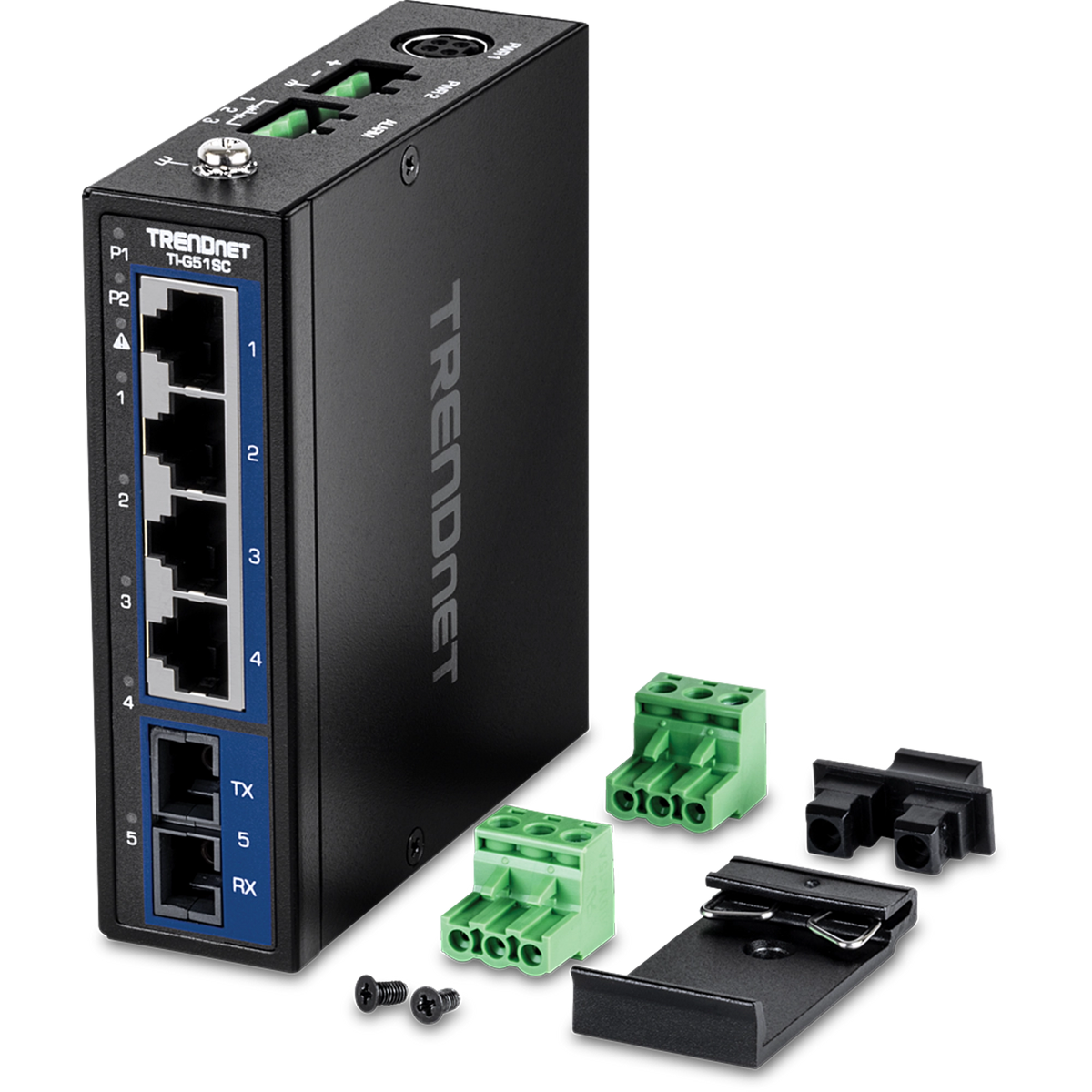 TRENDNET - TI-G51SC - 5-Port Hardened Industrial Gigabit DIN-Rail Switch with Multi-Mode SC Port