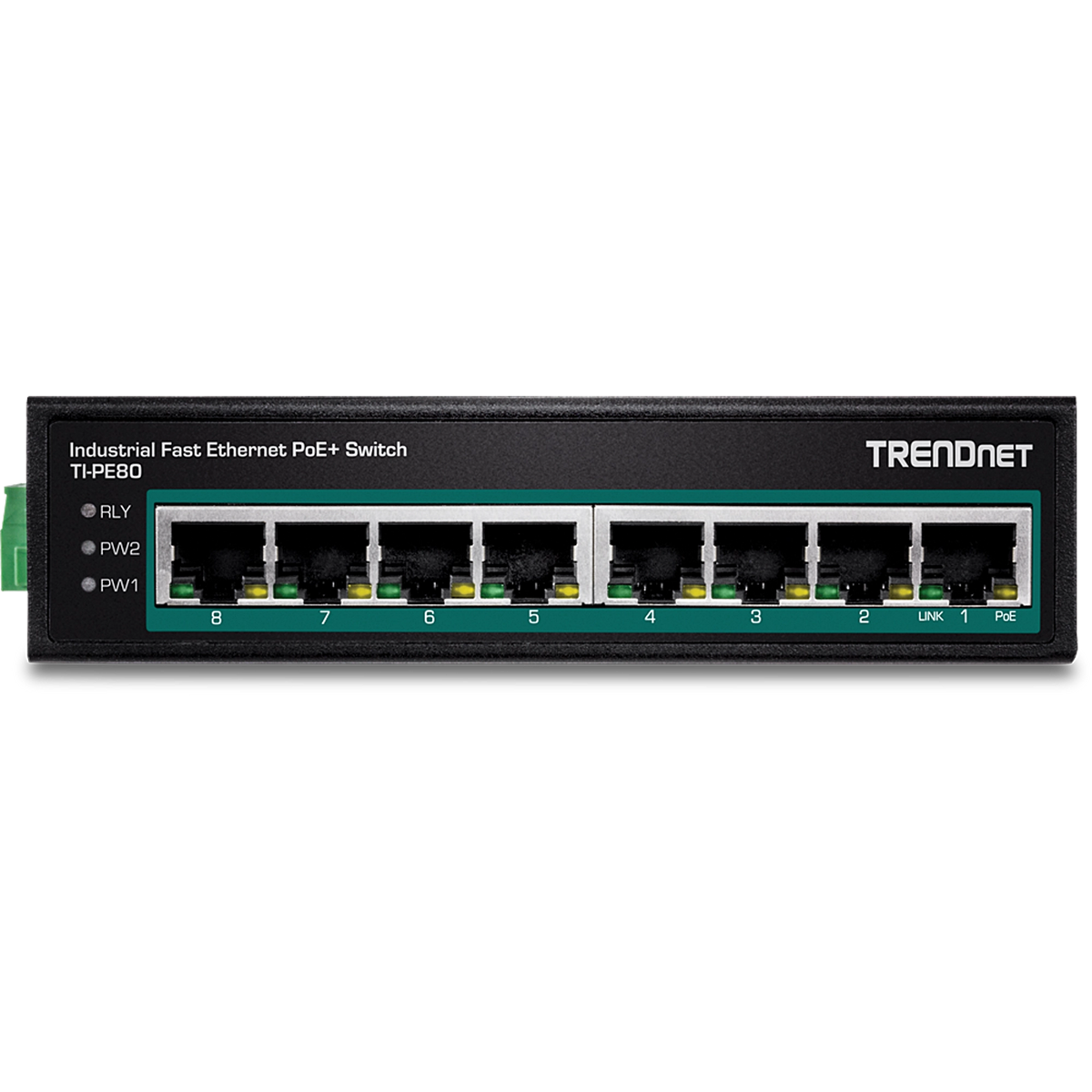 TRENDNET - TI-PE80 - 8-Port Industrial Fast Ethernet PoE+ DIN-Rail Switch