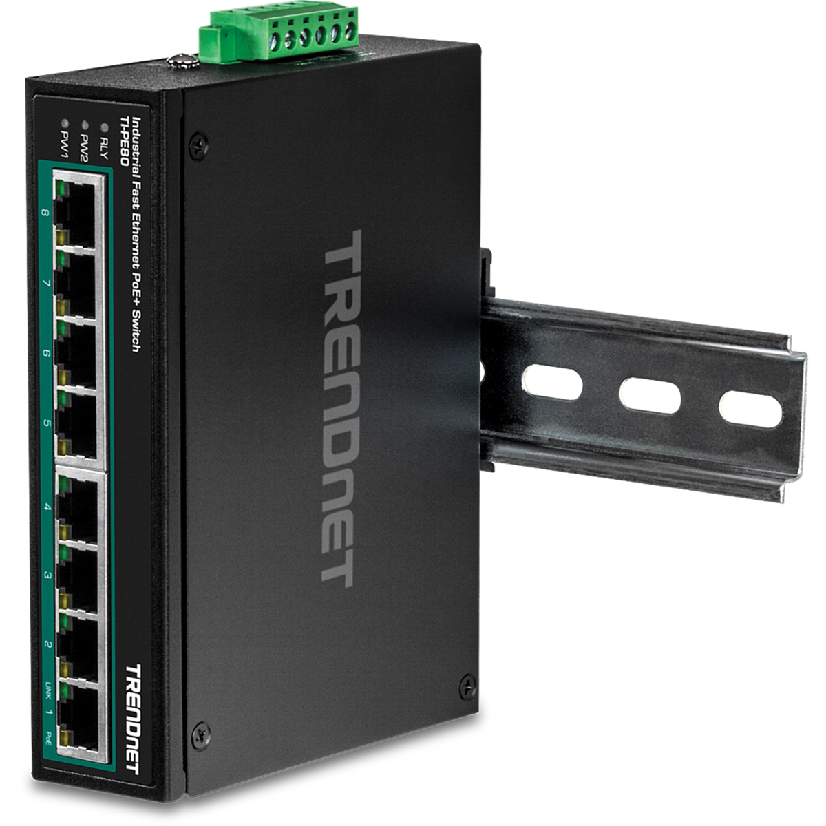 TRENDNET - TI-PE80 - 8-Port Industrial Fast Ethernet PoE+ DIN-Rail Switch