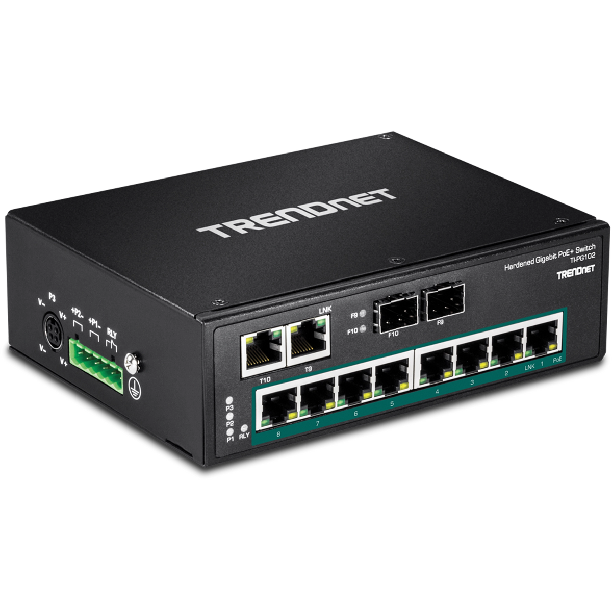 TRENDNET - TI-PG102 - 10-Port Hardened Industrial Gigabit PoE+ DIN-Rail Switch