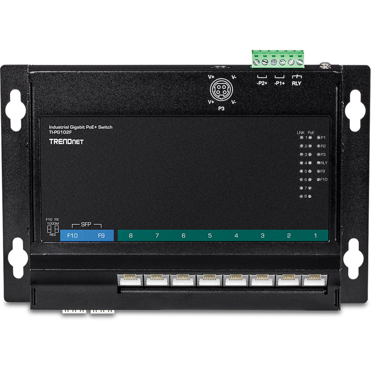 TRENDNET - TI-PG102F - 10-Port Industrial Gigabit PoE+ Wall-Mount Front Access Switch
