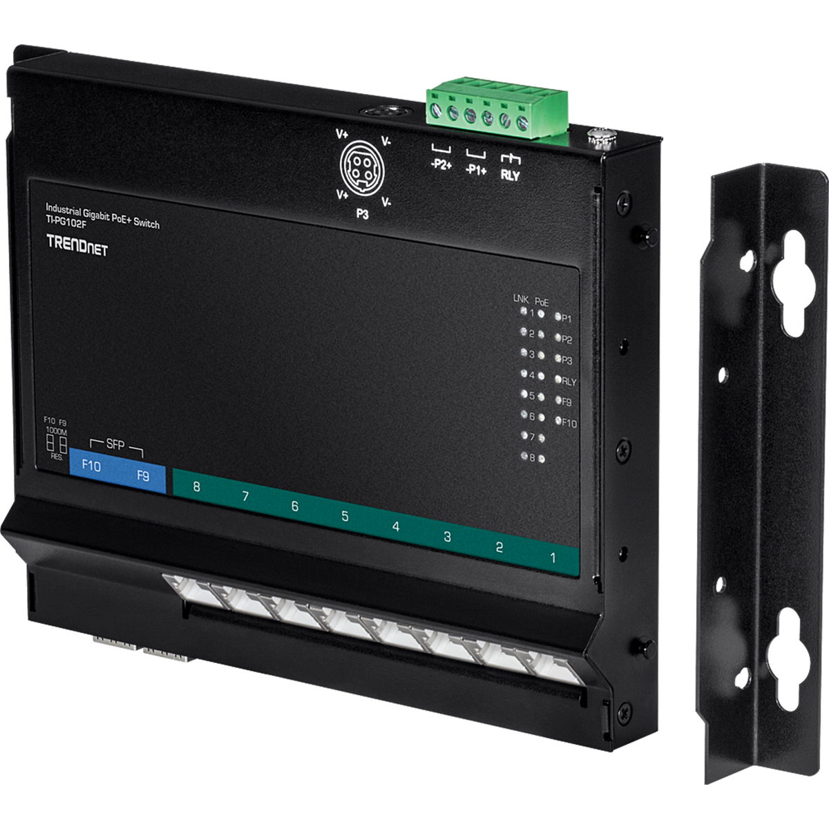 TRENDNET - TI-PG102F - 10-Port Industrial Gigabit PoE+ Wall-Mount Front Access Switch