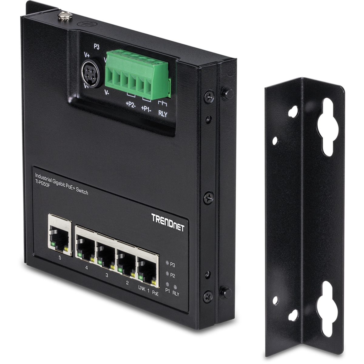 TRENDNET - TI-PG50F - 5-Port Industrial Gigabit PoE+ Wall-Mounted Front Access Switch