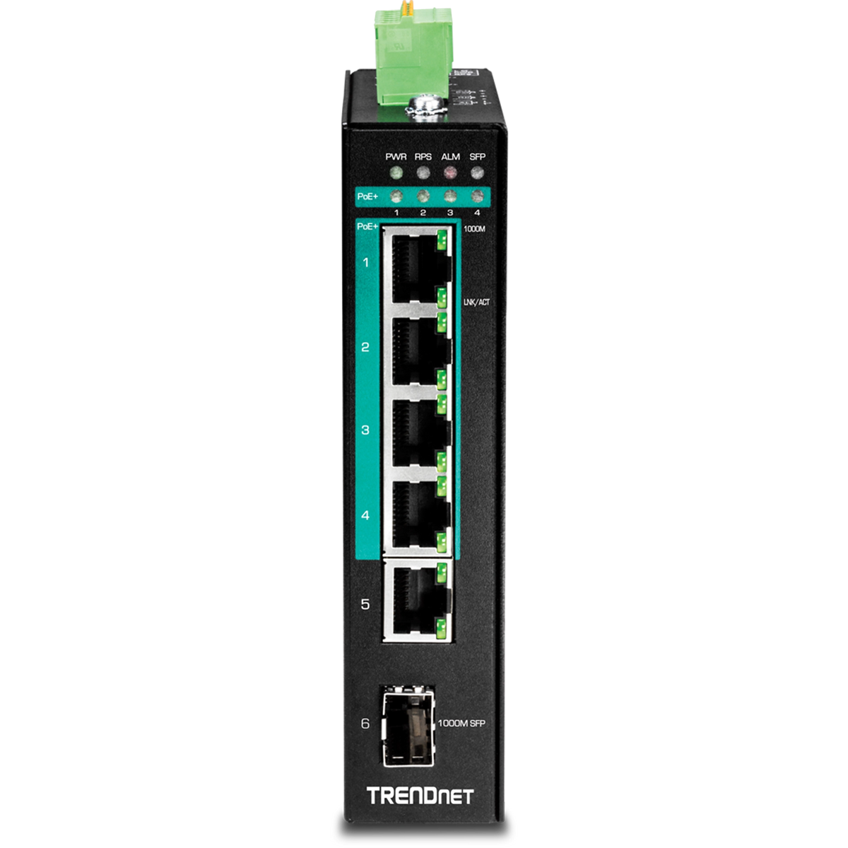 TRENDNET - TI-PG541 - 5-port Hardened Industrial Gigabit PoE+ DIN-Rail Switch