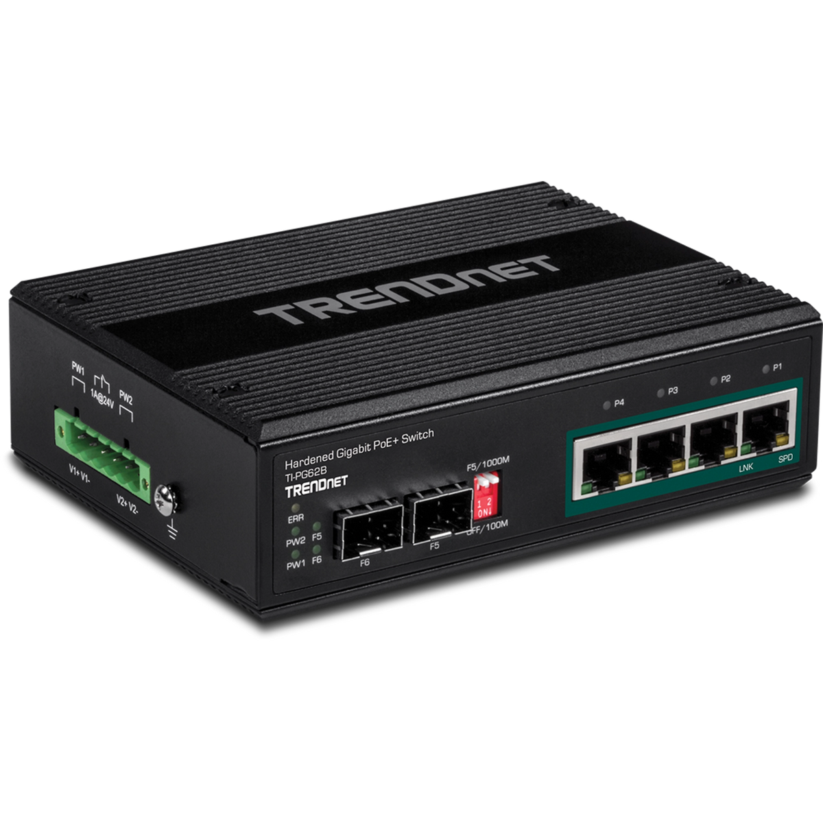 TRENDNET - TI-PG62B - 6-port hardened Industrial Gigabit PoE+ Switch /w 2 SFP (Boost Voltage from 12/24/48/VDC to 55VDC)