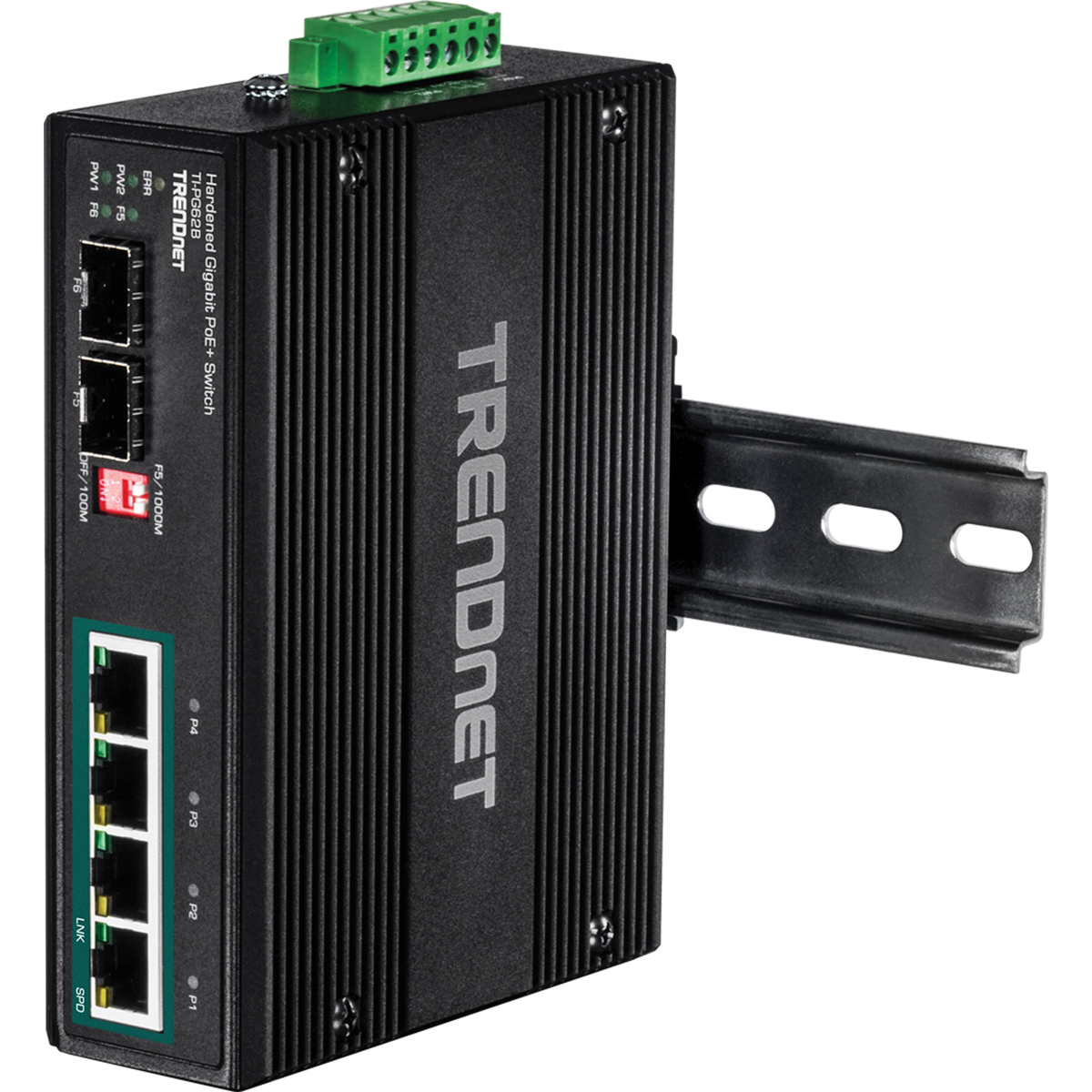 TRENDNET - TI-PG62B - 6-port hardened Industrial Gigabit PoE+ Switch /w 2 SFP (Boost Voltage from 12/24/48/VDC to 55VDC)