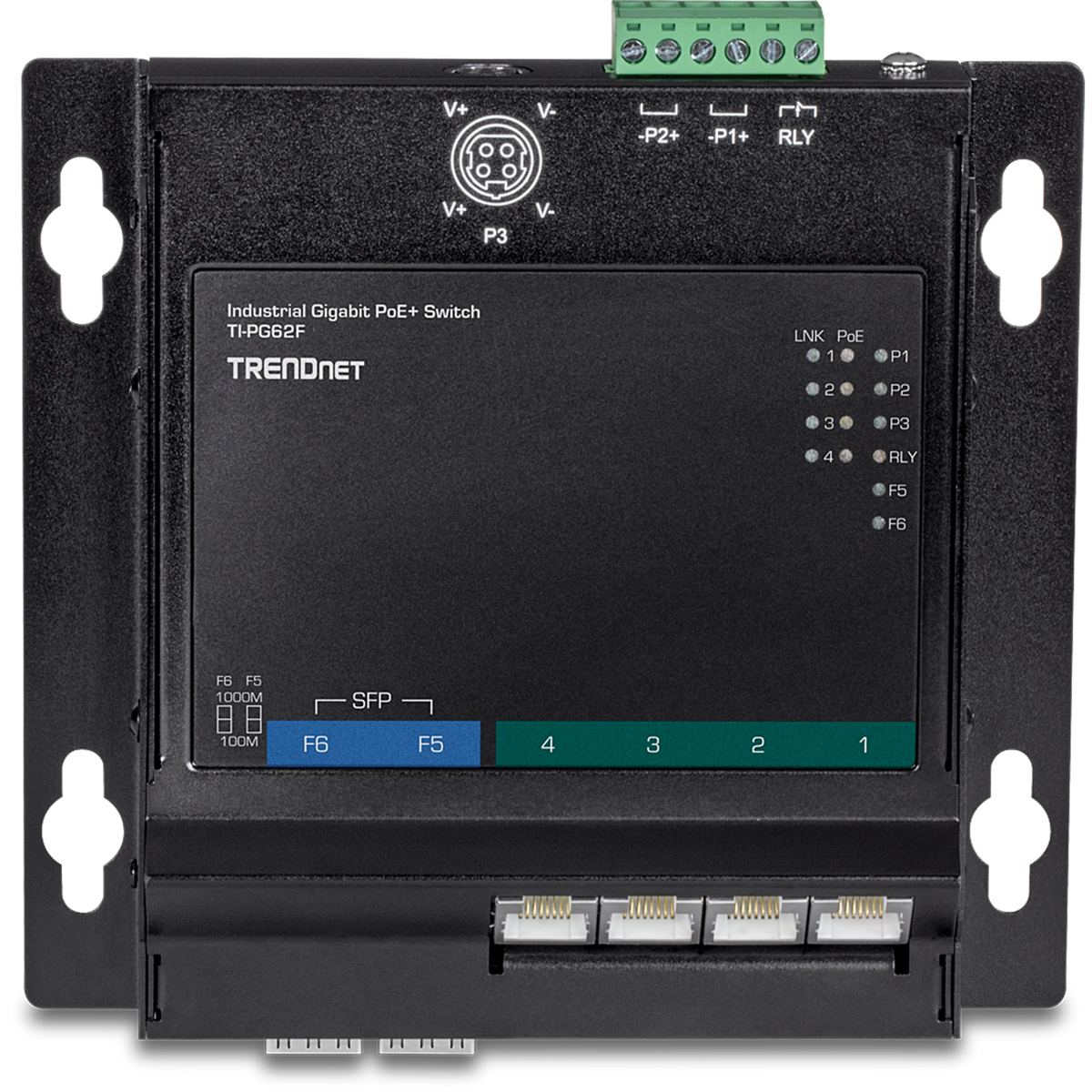 TRENDNET - TI-PG62F - 6-Port Industrial Gigabit PoE+ Wall-Mounted Front Access Switch