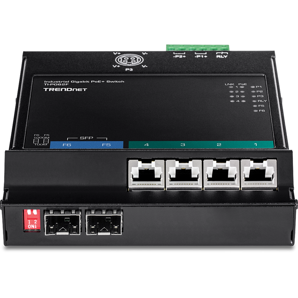 TRENDNET - TI-PG62F - 6-Port Industrial Gigabit PoE+ Wall-Mounted Front Access Switch