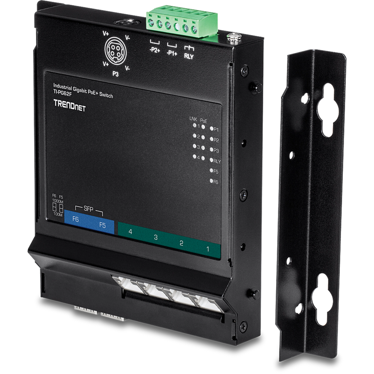 TRENDNET - TI-PG62F - 6-Port Industrial Gigabit PoE+ Wall-Mounted Front Access Switch