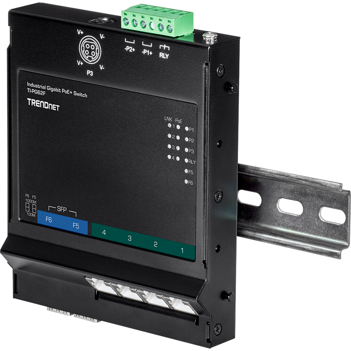 TRENDNET - TI-PG62F - 6-Port Industrial Gigabit PoE+ Wall-Mounted Front Access Switch