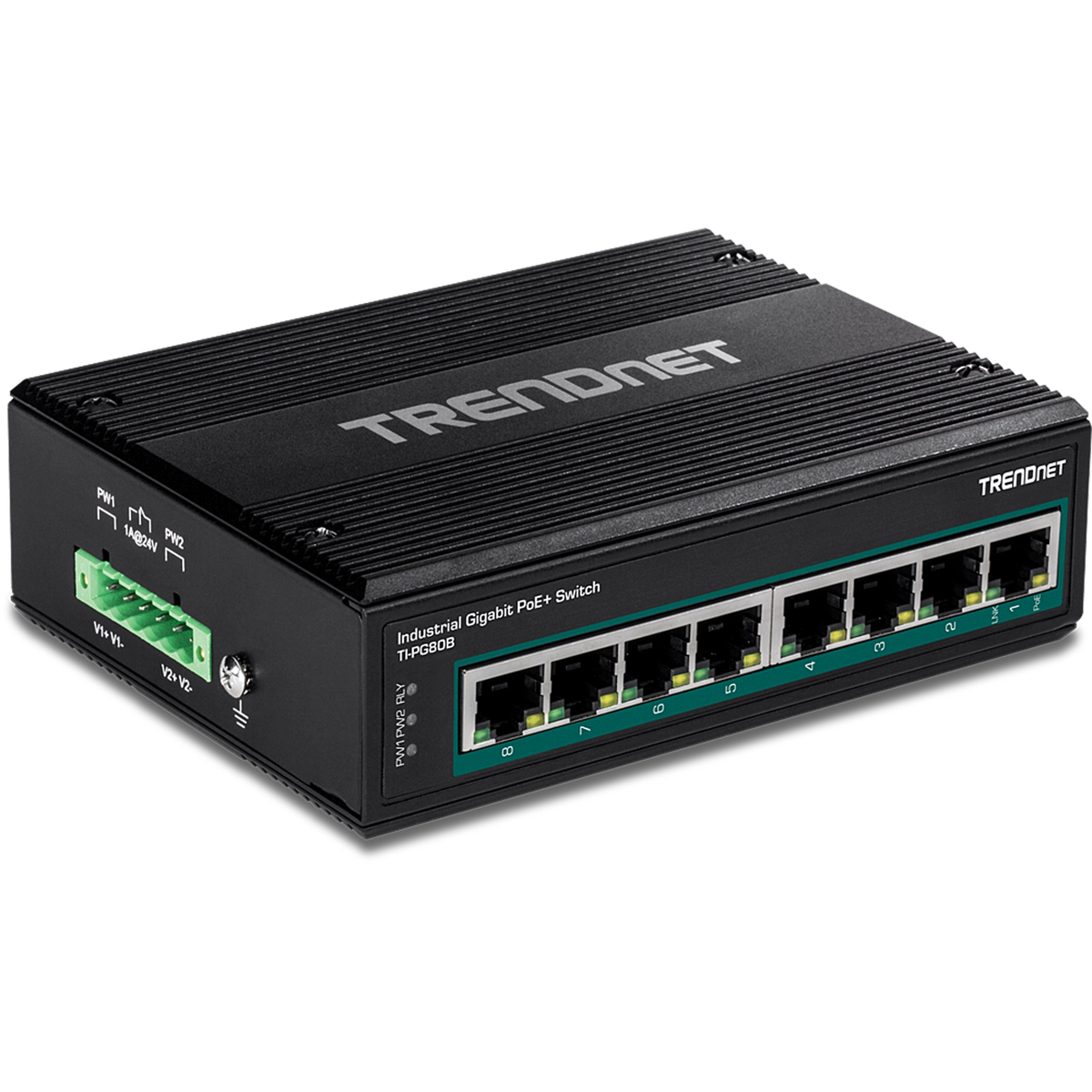 TRENDNET - TI-PG80B - 8-Port Industrial Gigabit PoE+ DIN-Rail Switch (24 - 56V)