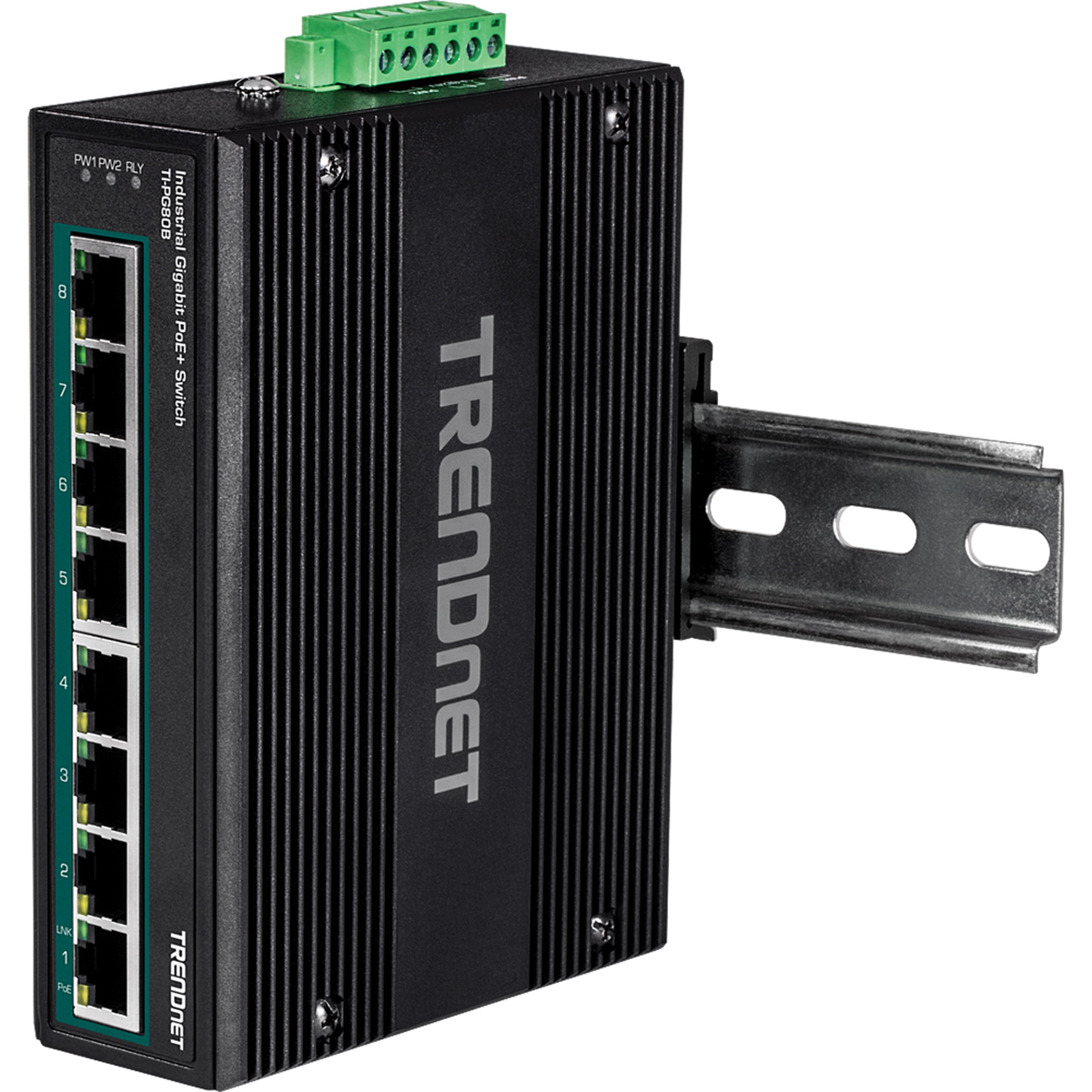 TRENDNET - TI-PG80B - 8-Port Industrial Gigabit PoE+ DIN-Rail Switch (24 - 56V)