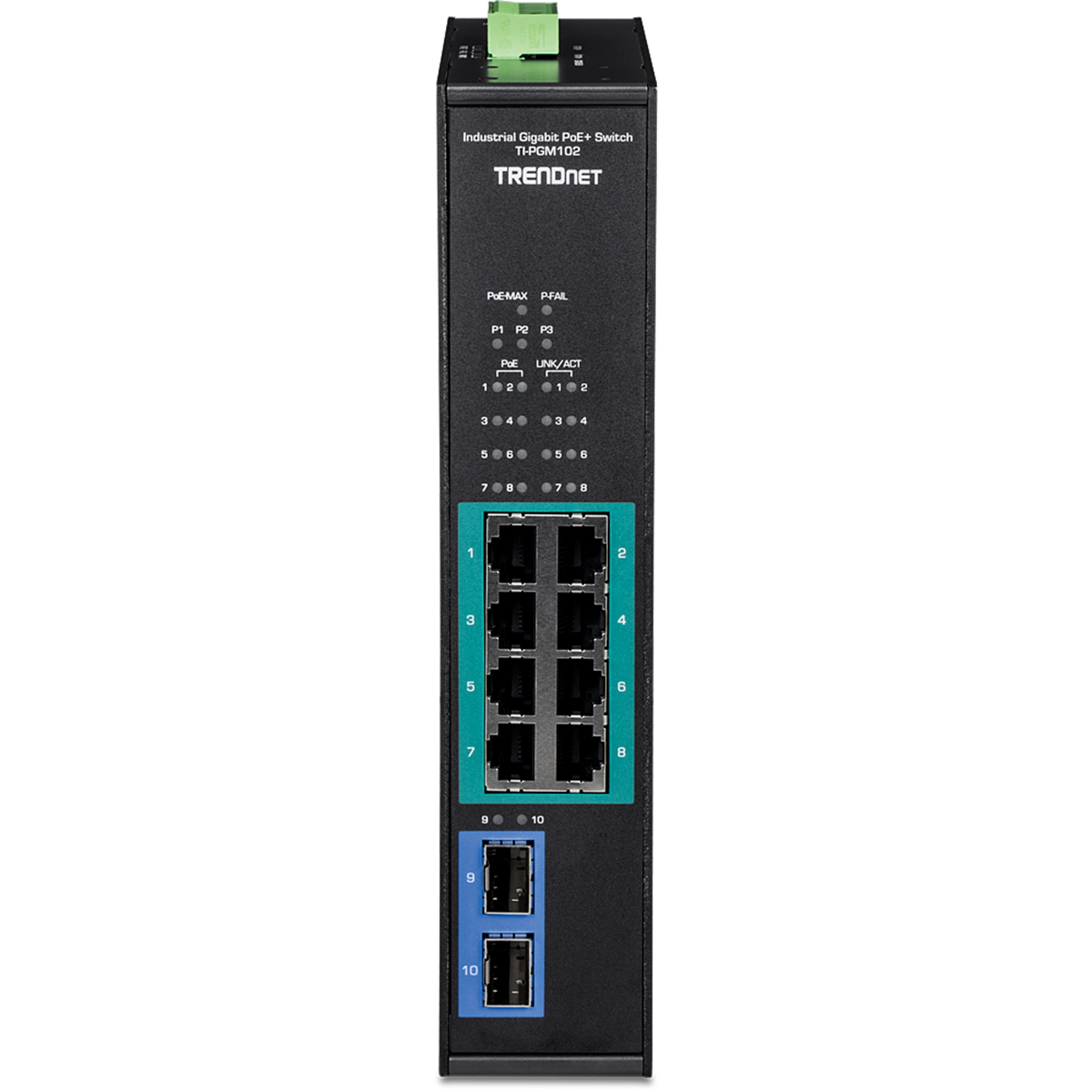 TRENDNET - TI-PGM102 - 10-port Industrial Gigabit PoE+ DIN-Rail Switch -20° – 65°C (-4° – 149°F)