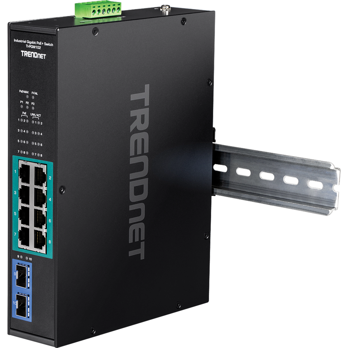 TRENDNET - TI-PGM102 - 10-port Industrial Gigabit PoE+ DIN-Rail Switch -20° – 65°C (-4° – 149°F)