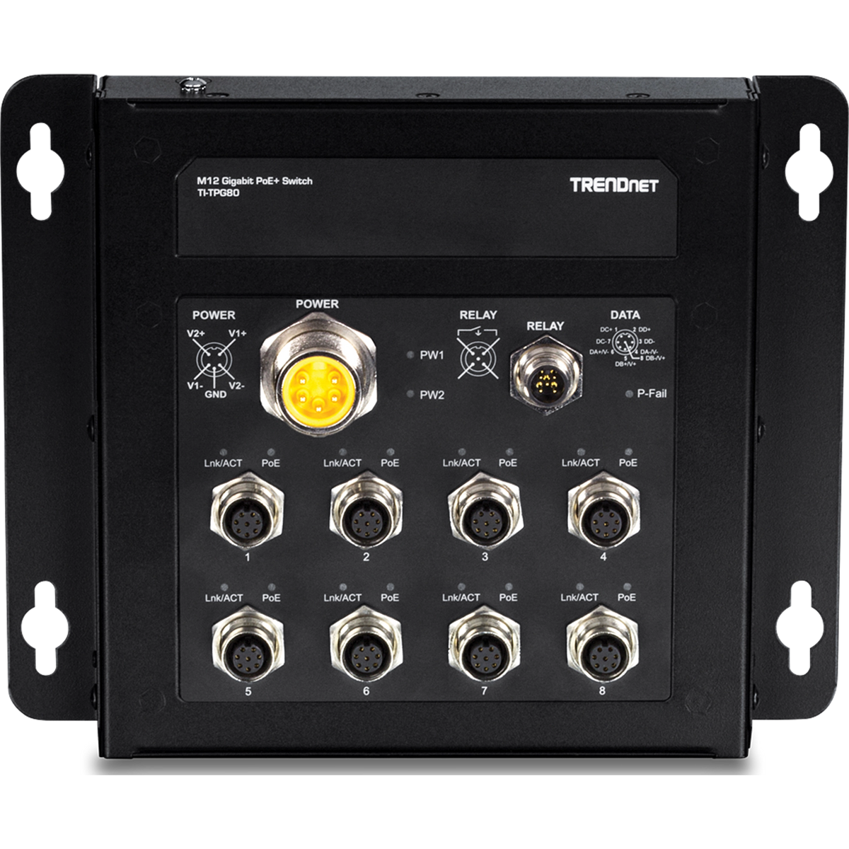 TRENDNET - TI-TPG80 - 8-Port Industrial EN50155 M12 Gigabit PoE+ Railway Switch