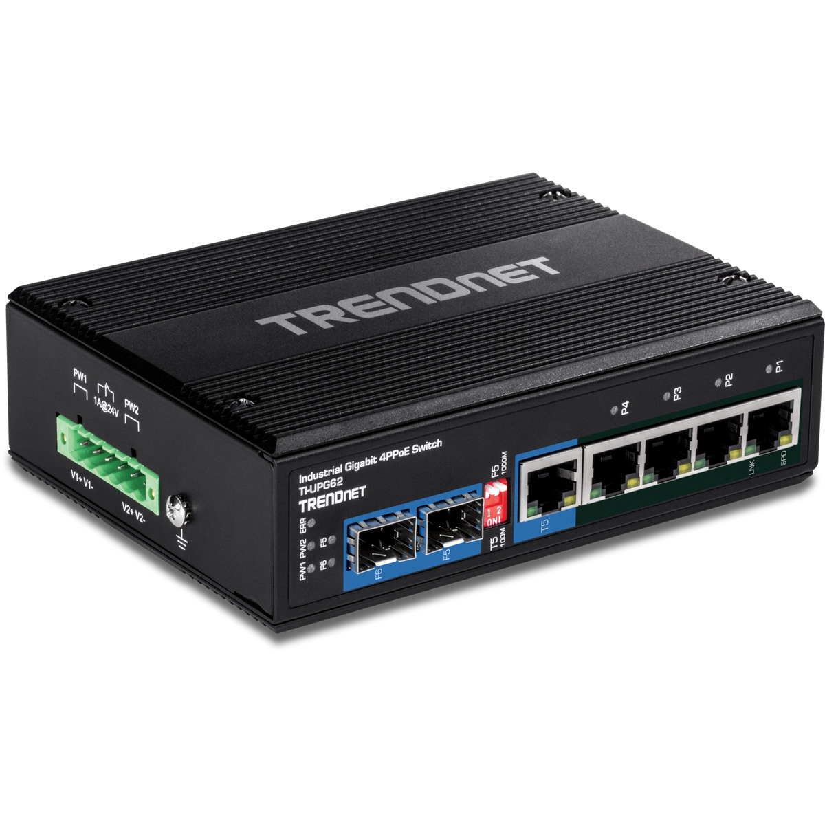 TRENDNET - TI-UPG62 - 6-Port Hardened Industrial Gigabit Ultra PoE DIN-Rail Switch