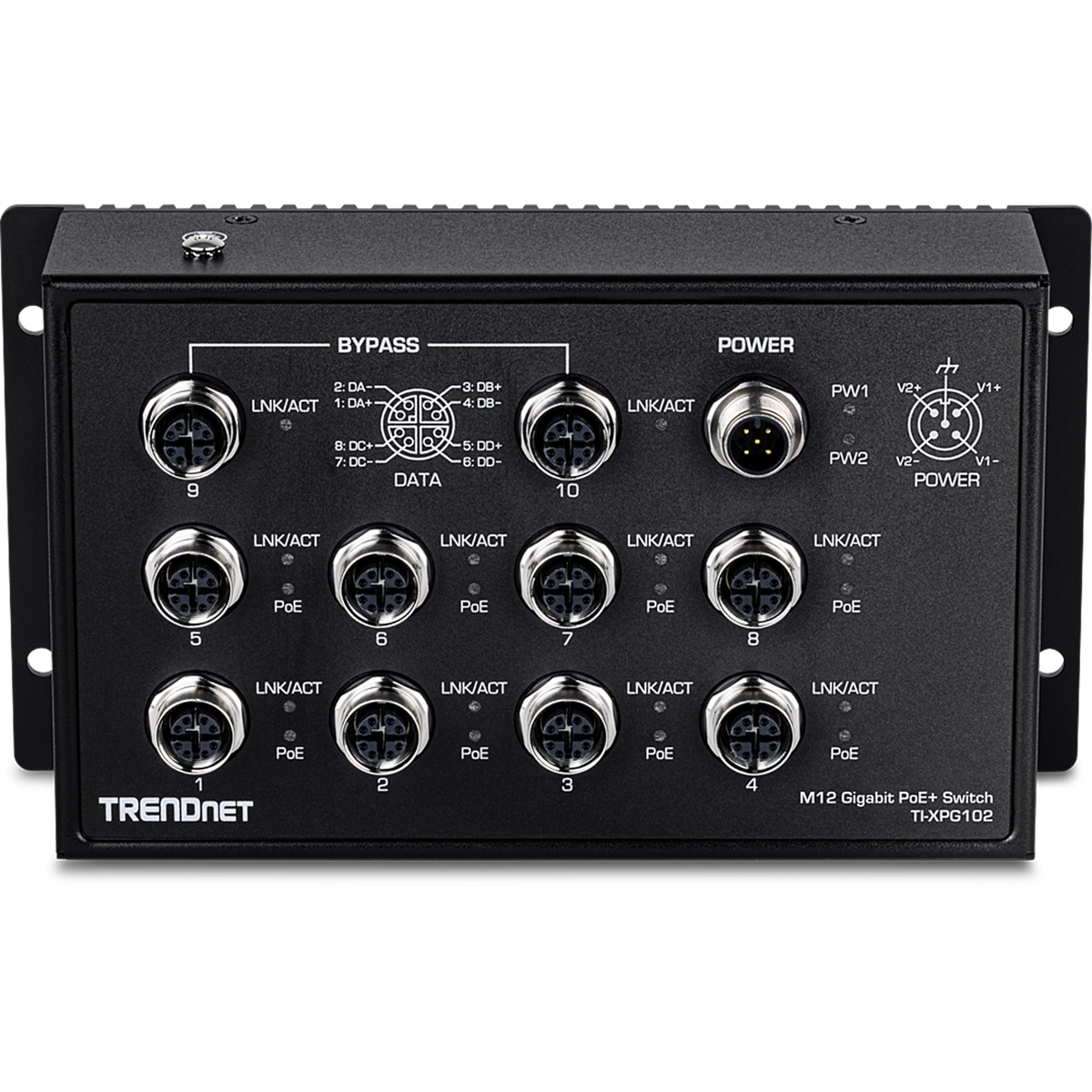 TRENDNET - TI-XPG102 - 10-Port Industrial EN 50155 M12 Gigabit PoE+ Railway Switch