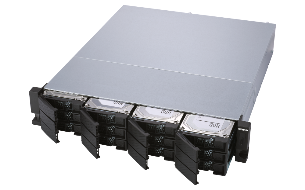 QNAP - TL-R1200S-RP-US - 12-bay 2U rackmount SATA JBOD expansion unit, redundant PSU, with a QXP-1600eS PCIe SATA host card and 3 SFF-8088 to SFF-8644 SAS/SATA 6Gb/s external cables