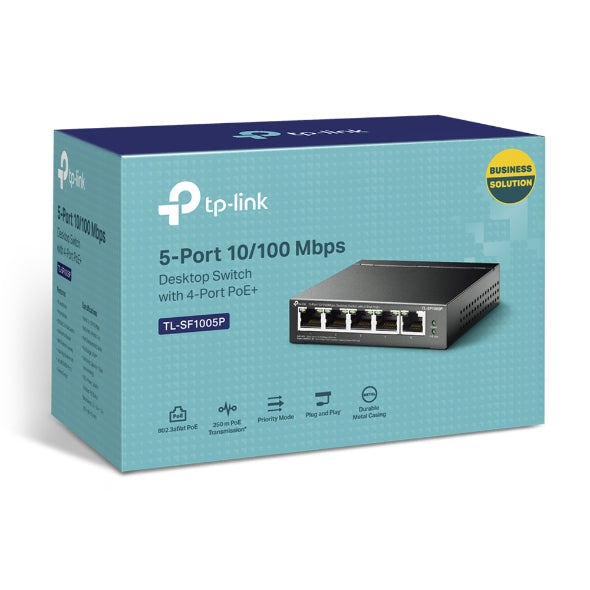 TP-Link - TL-SF1005P - 5-Port 10/100Mbps Desktop Switch with 4-Port PoE+